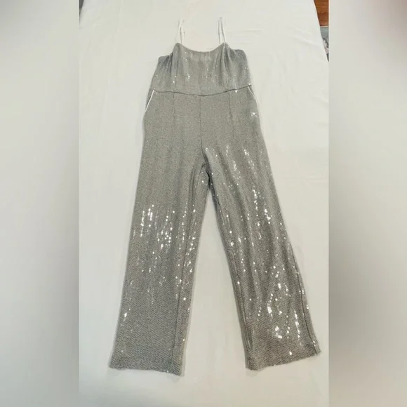 Anthropologie | Claudette Sequin Jumpsuit | Size 6 | Silver - Picture 8 of 14